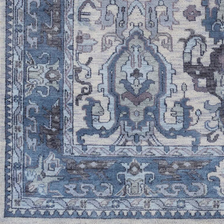 Hand-Knotted Blue Wool Round Bohemian Accent Rug