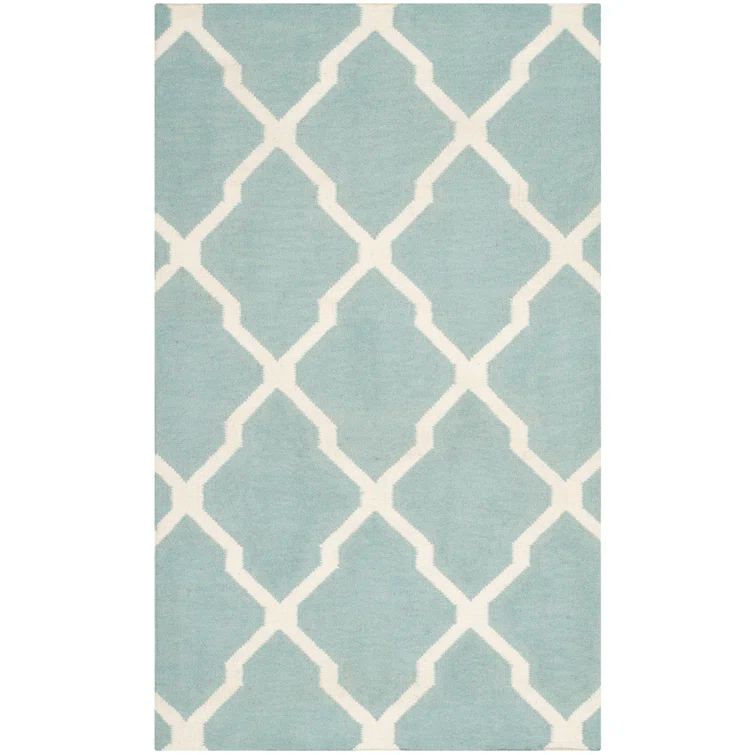 Dhurrie Hand Woven Flat Weave 80% Wool, 20% Cotton Geometric Rug