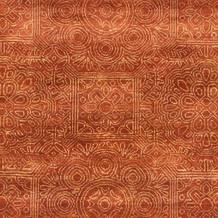 Hand-Knotted Classic Red Wool 66" x 42" Area Rug with Fringe Detail