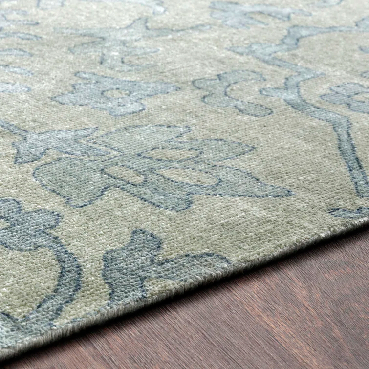 Blue Wool Hand-Knotted Floral 6' x 9' Area Rug
