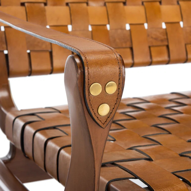 Brenton Solid Brown Leather Loveseat Bench