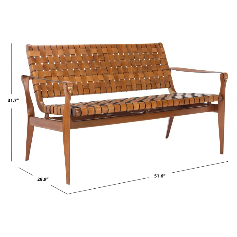 Brenton Solid Brown Leather Loveseat Bench
