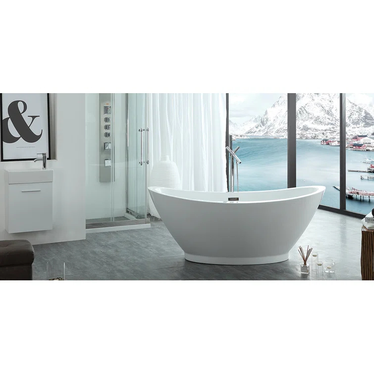 Iris 68.5'' x 33.46'' Freestanding Soaking Acrylic Bathtub