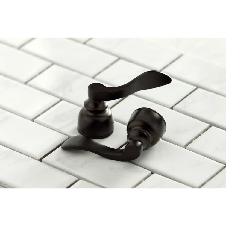 Kingston Brass NuWave French Two-Handle 3-Hole Deck Mount Widespread Bathroom Faucet with Retail Pop-Up Drain