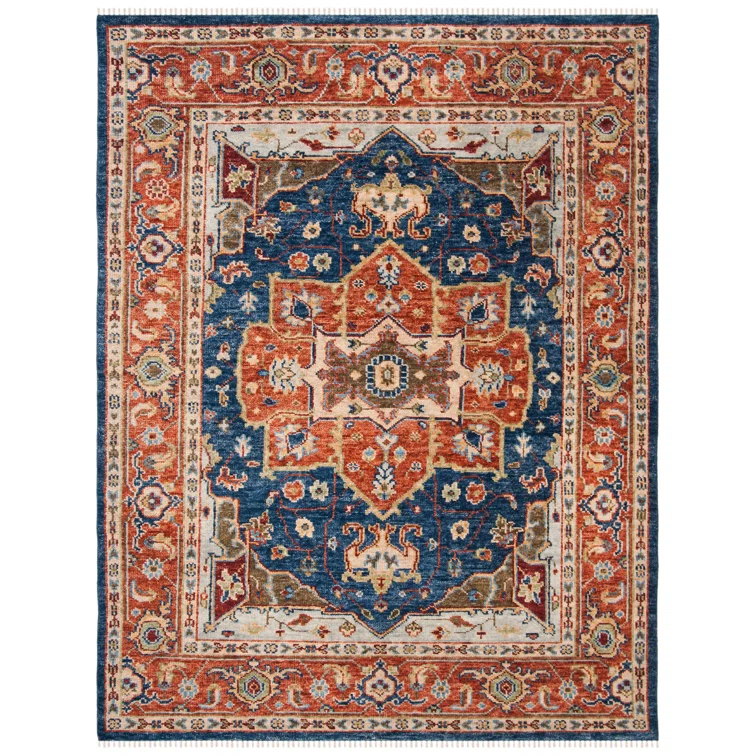 Samarkand SRK114 Hand Knotted Area Rug - Navy/Rust - 8'x10' - Safavieh.