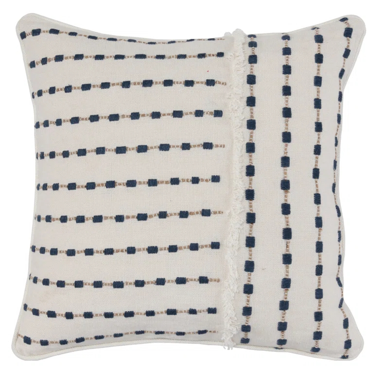 Kassia Blue Embroidered Linen Square Throw Pillow