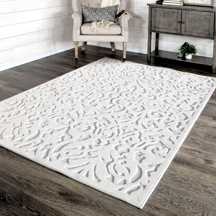 My Texas House Ladybird Damask Natural High Low Indoor Outdoor Rug