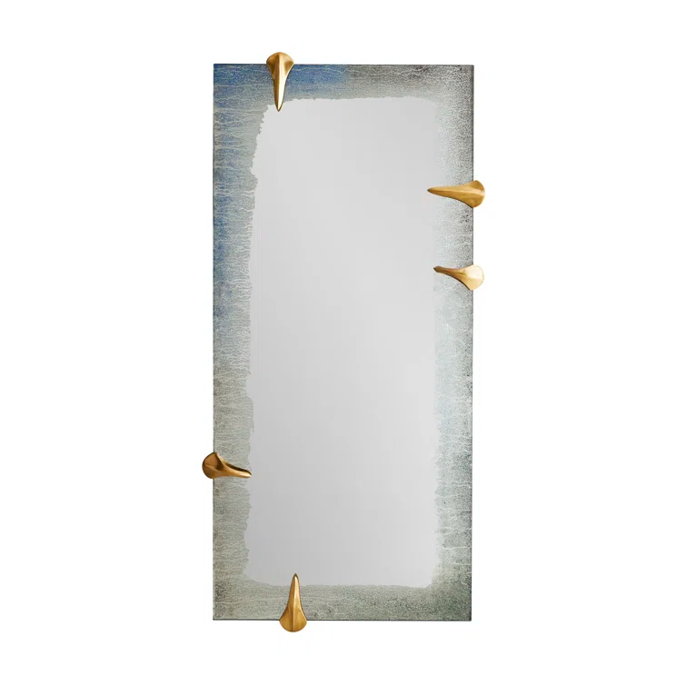 Rectangular Bronze and Wood Wall Mirror with Silver Accents