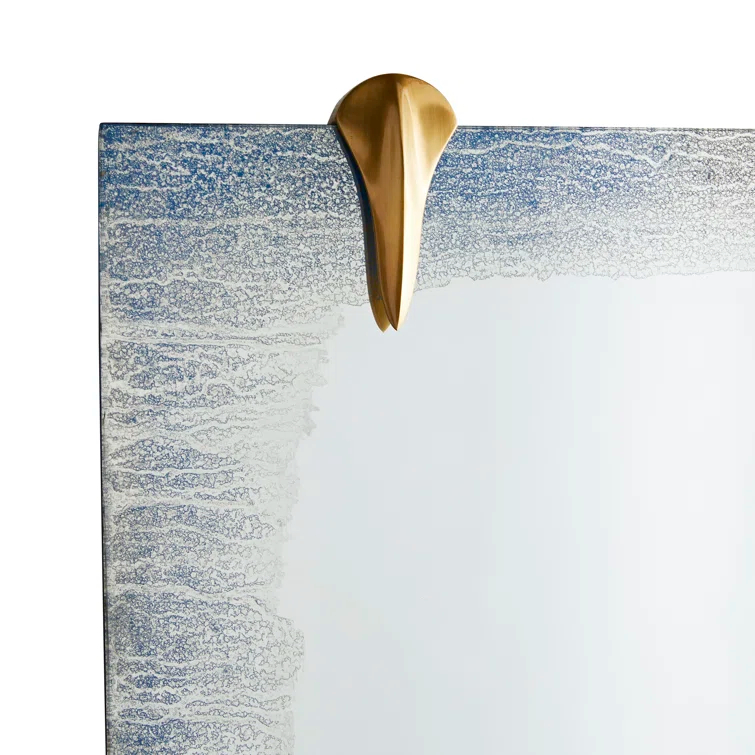Rectangular Bronze and Wood Wall Mirror with Silver Accents