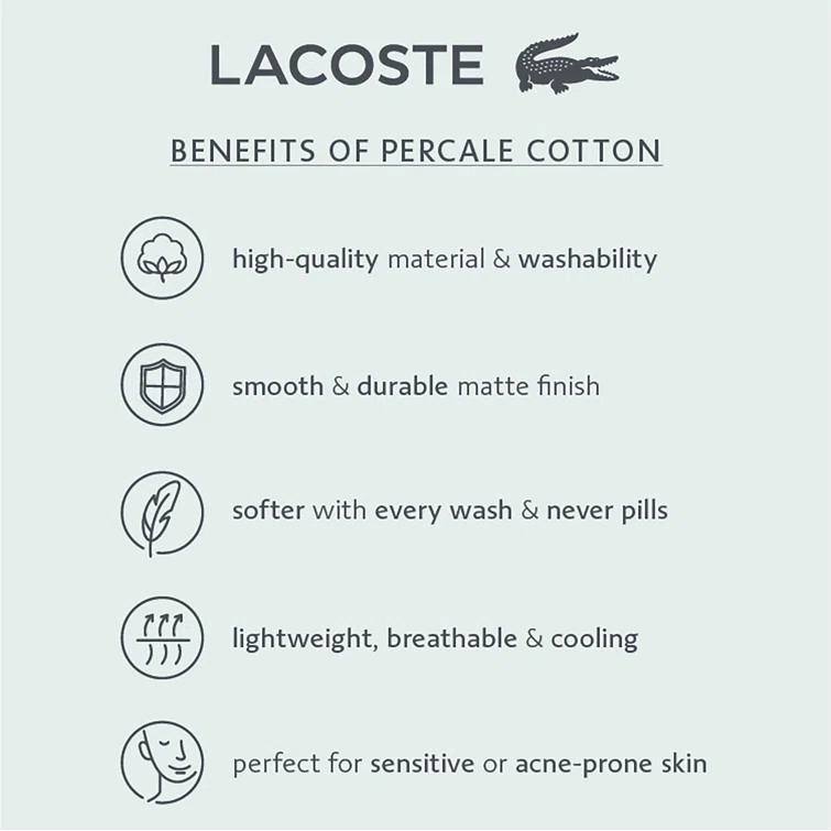 Lacoste Cotton Percale 200 Thread Count 100% Cotton Sheet Set