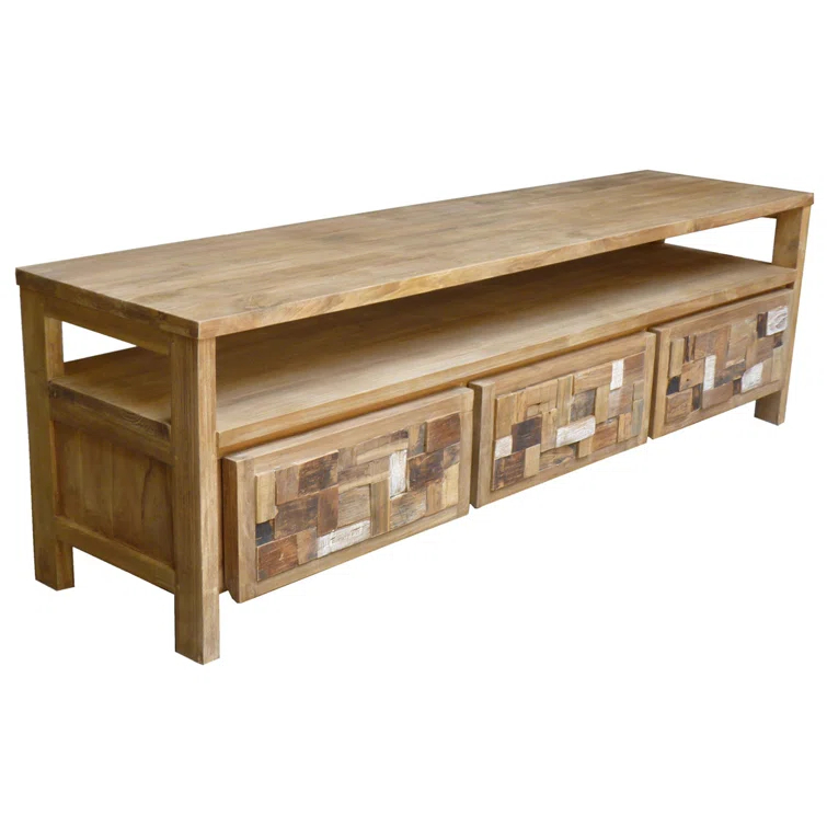 Chic Teak Mosaic 70" Reclaimed Teak TV Stand with Storage