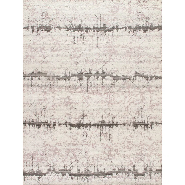 Ivory and Gray Hand-Knotted Wool Geometric Area Rug