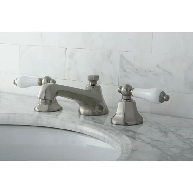 Kingston Brass KS4468PL Kingston Brass Metropolitan Two-Handle 3-Hole Deck Mount Widespread Bathroom Faucet with Brass Pop-Up Drain