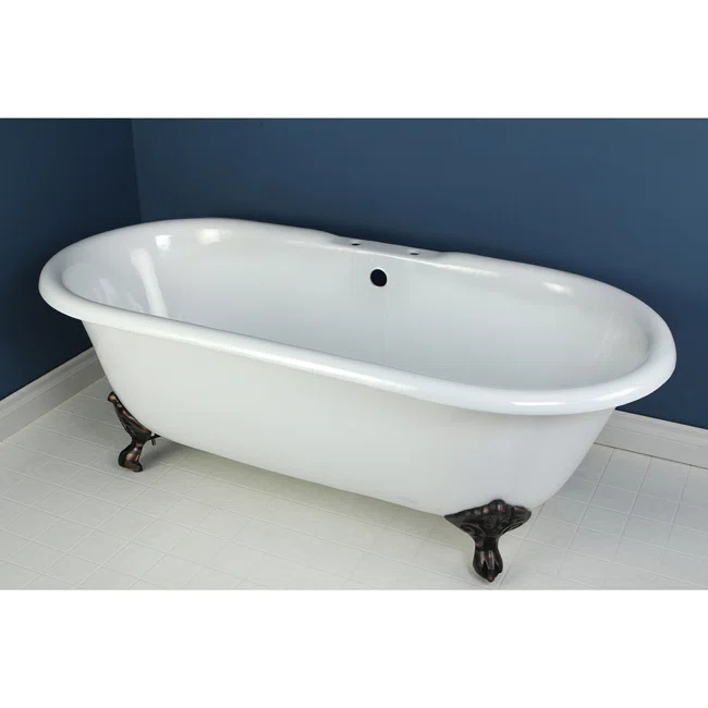 Kingston Brass Aqua Eden 66-Inch Cast Iron Oval Double Ended Clawfoot Tub (7-Inch Faucet Drillings)