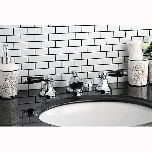Kingston Brass KS4461PKL Kingston Brass Duchess Two-Handle 3-Hole Deck Mount Widespread Bathroom Faucet with Brass Pop-Up Drain