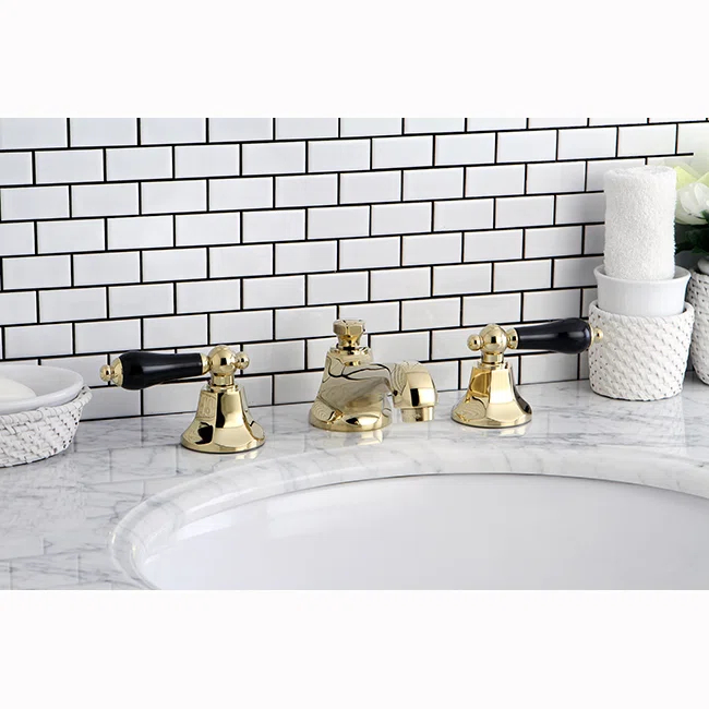 Kingston Brass Duchess Two-Handle 3-Hole Deck Mount Widespread Bathroom Faucet with Brass Pop-Up Drain