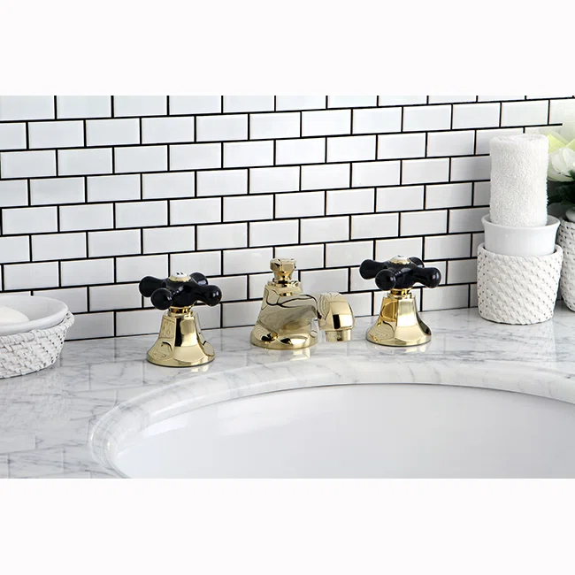 Kingston Brass Duchess Two-Handle 3-Hole Deck Mount Widespread Bathroom Faucet with Brass Pop-Up Drain