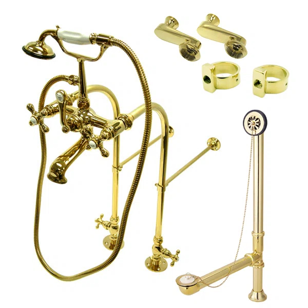 Kingston Brass CCK5102AX Kingston Brass Vintage Two-Handle 2-Hole Freestanding Clawfoot Tub Faucet Package with Supply Line, Hand Shower and Tub Drain