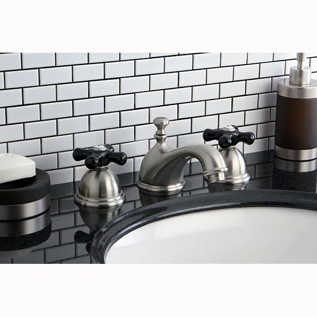 Kingston Brass KS3968PKX Kingston Brass Duchess Two-Handle 3-Hole Deck Mount Widespread Bathroom Faucet with Brass Pop-Up Drain