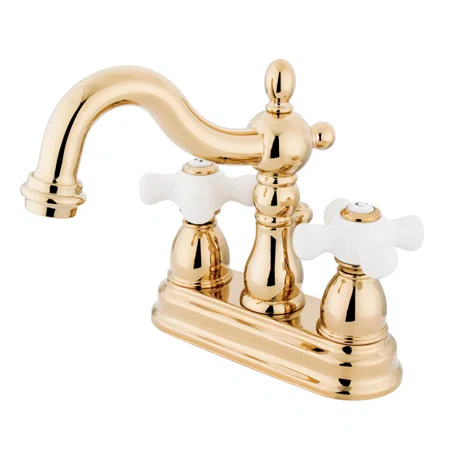Kingston Brass Heritage Two-Handle 3-Hole Deck Mount 4" Centerset Bathroom Faucet with Plastic Pop-Up
