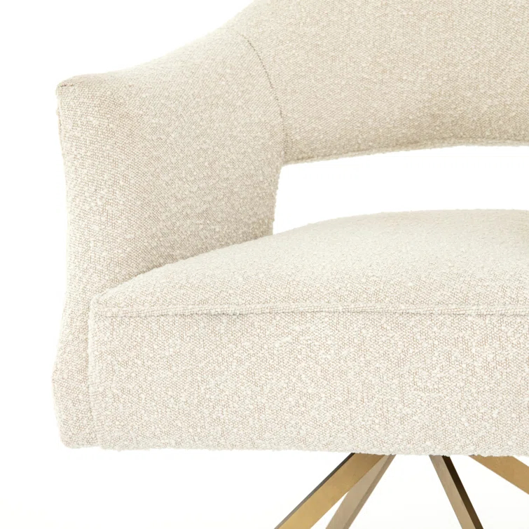 Cream Boucle Swivel Task Chair with Brass Legs