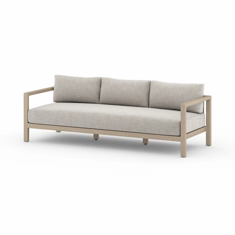 Gray Teak Wood Three-Seat Outdoor Stationary Sofa