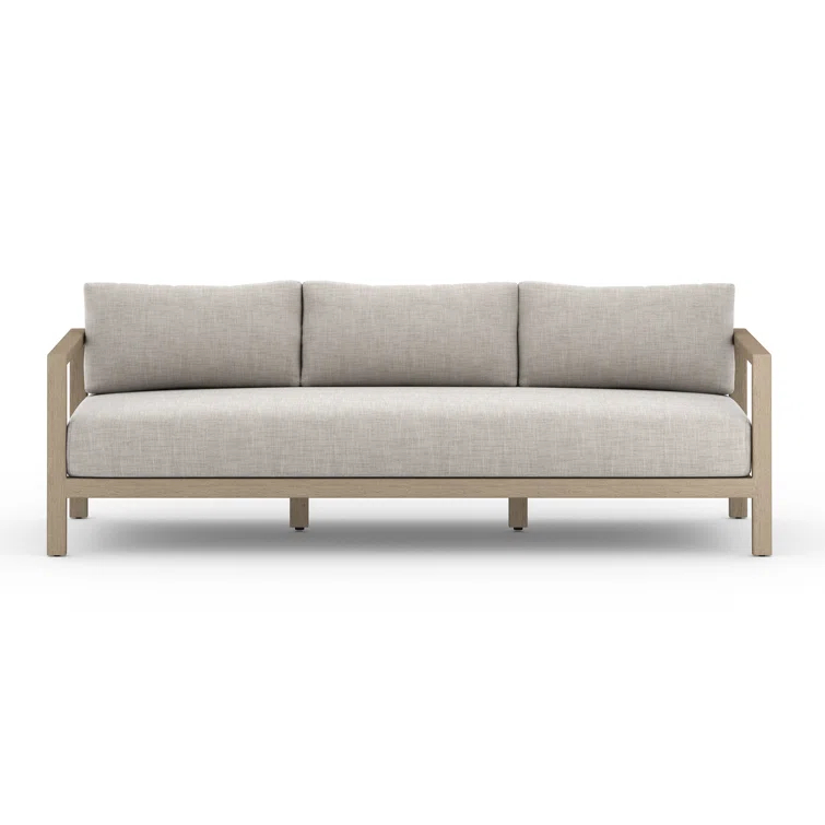 Gray Teak Wood Three-Seat Outdoor Stationary Sofa