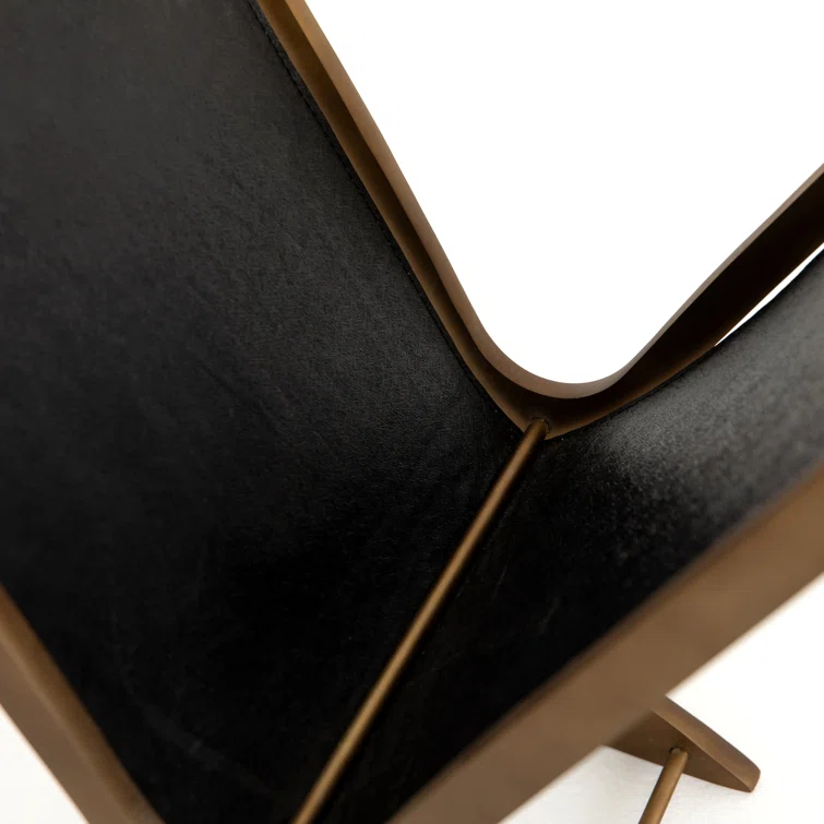 Rustic Brass and Black Faux Leather Magazine Rack