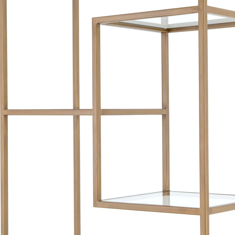 Helena Antique Brass 102'' Industrial Glass Bookcase