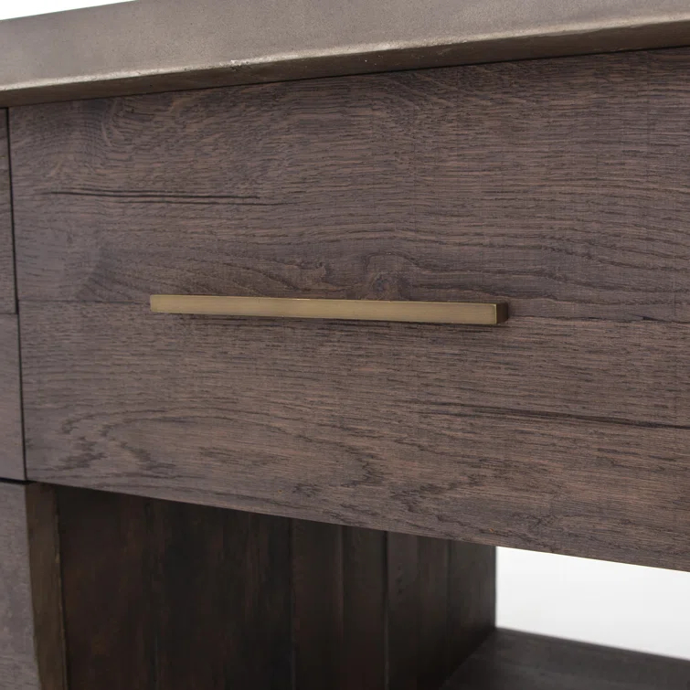 Acacia Wood Brown Rectangular Kitchen Island with Concrete Top