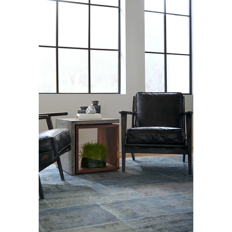 Landon Ebony Leather Lounge Chair with Distressed Oak Frame