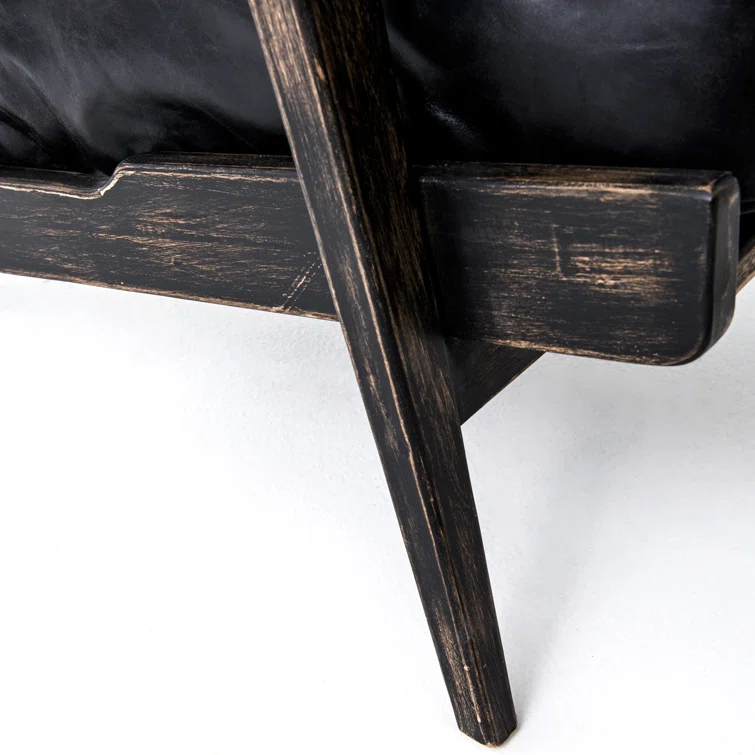 Landon Ebony Leather Lounge Chair with Distressed Oak Frame