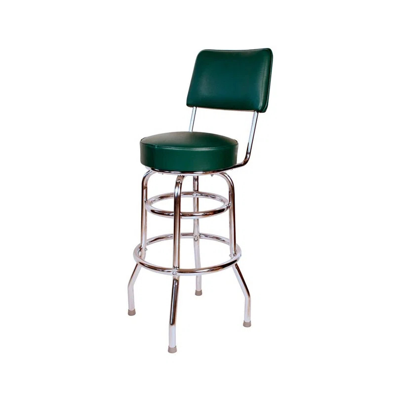 Retro Home Double Ring Upholstered Swivel Bar Stool with Back