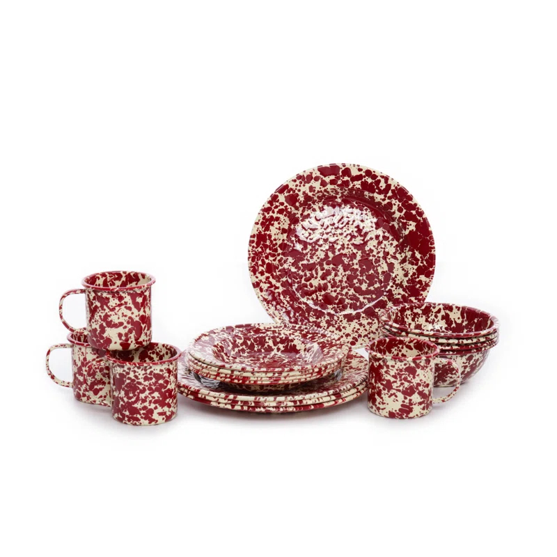 Crow Canyon Enamelware Splatter 16 Piece Dinnerware Set