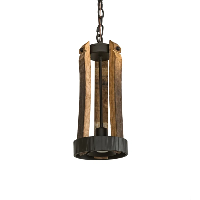 Natural Wood and Bronze 21" Rustic Pendant Light