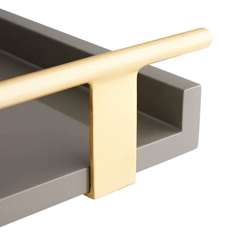 Chateau Grey Lacquer 16"x25" Tray with Antique Brass Handles