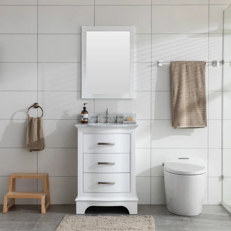 Monroe 24'' White Solid Wood Vanity with Carrara Marble Top