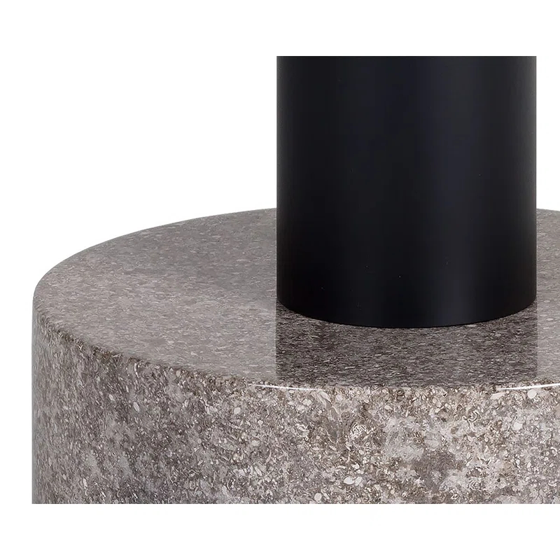 Round Black Oak and Marble End Table