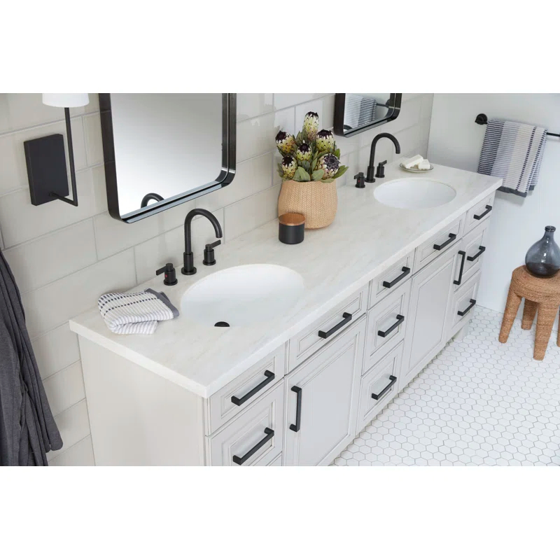 Kingston Brass NuvoFusion Two-Handle 3-Hole Deck Mount Widespread Bathroom Faucet with Brass Pop-Up Drain