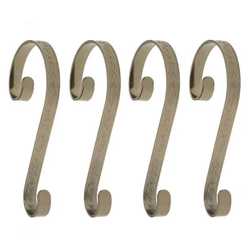 Haute Decor Stocking Scrolls Embossed Holly Stocking Holder (Set of 4)