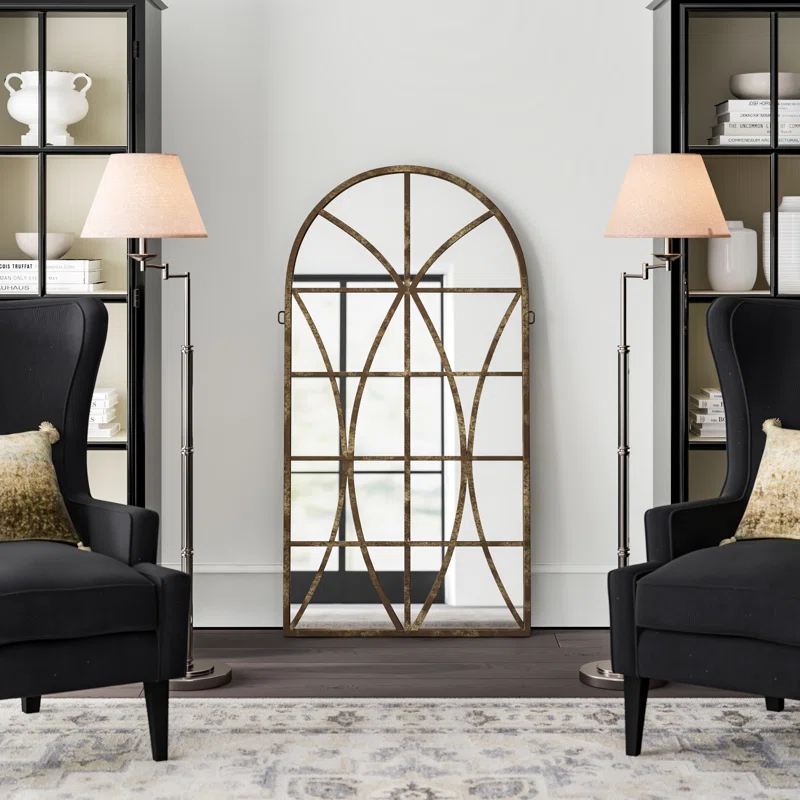 One Allium Way® Metal Window Pane Inspired Room Wall Mirror with Arched Top