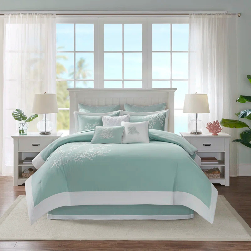 Coastline Embroidered 100% Cotton 4 Piece Comforter Set