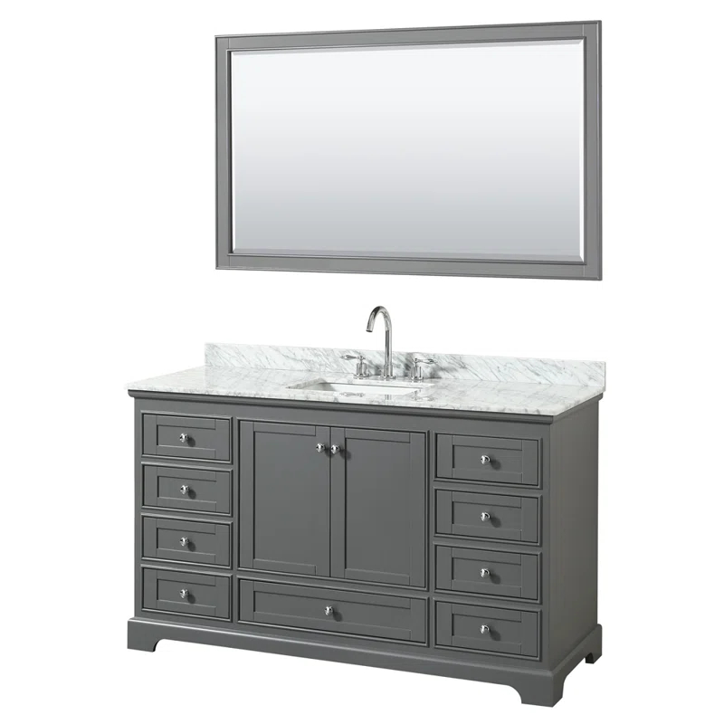 Wyndham Collection Deborah 60'' Single Bathroom Vanity with Marble Top with Mirror