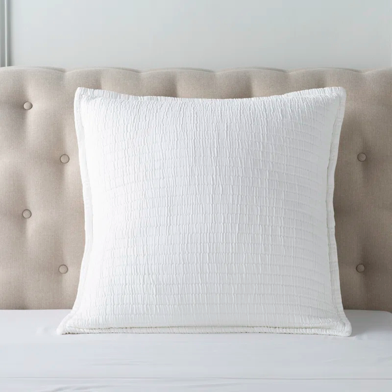 White Cotton Euro Sham with Gridlike Weave