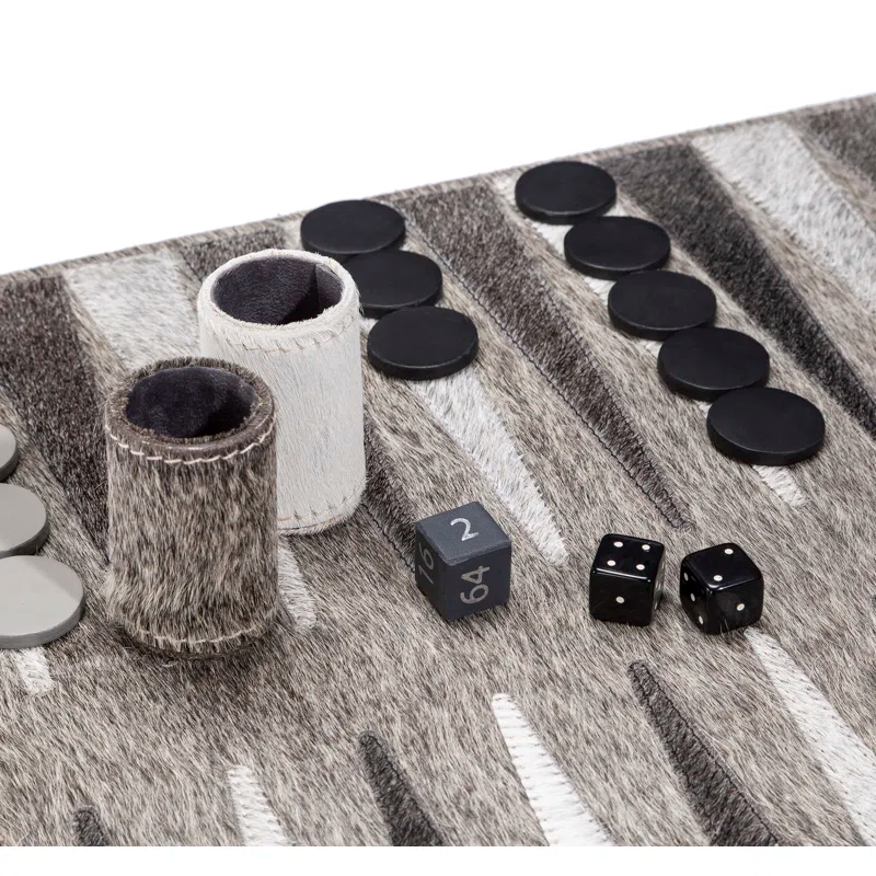 Hampton Black and Gray Leather Backgammon Board Game Set