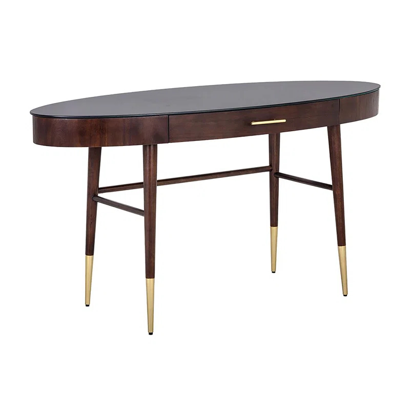 Transitional Black Wood Home Office Desk with Drawer