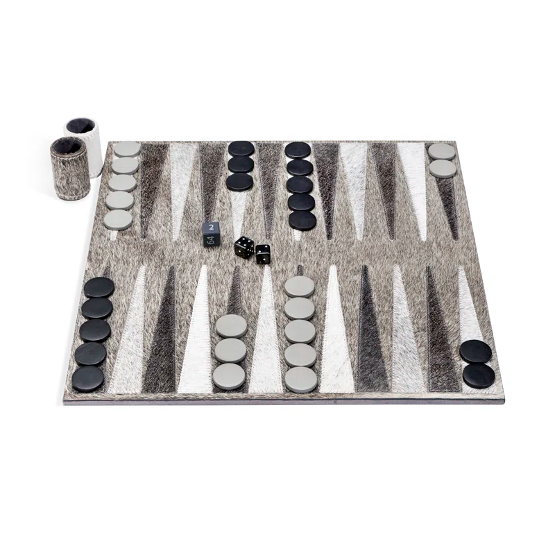 Hampton Black and Gray Leather Backgammon Board Game Set