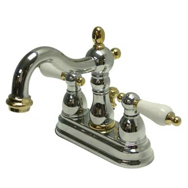 Kingston Brass Heritage Two-Handle 3-Hole Deck Mount 4" Centerset Bathroom Faucet with Plastic Pop-Up