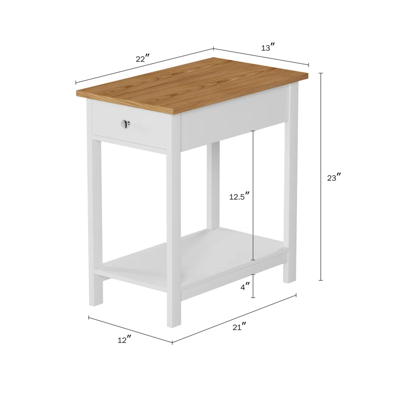 Lavish Home Small Side Table with Drawer - Nightstand with Shelf for Bedroom or Dorm - Narrow End Table for Living Room or Entryway