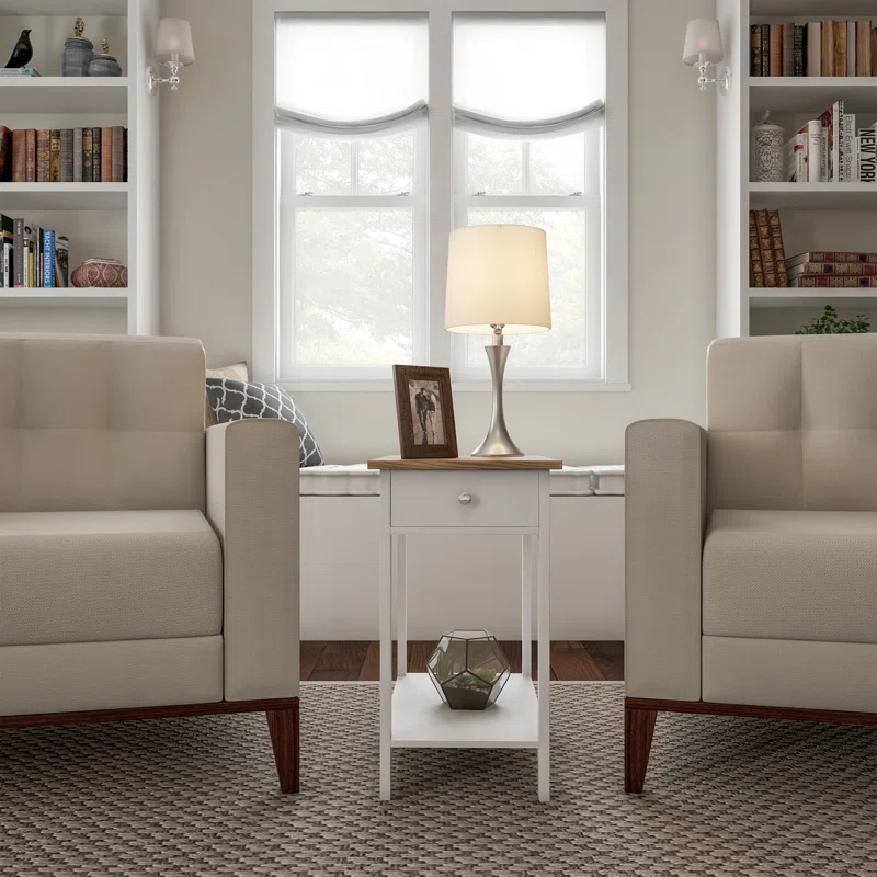 Lavish Home Small Side Table with Drawer - Nightstand with Shelf for Bedroom or Dorm - Narrow End Table for Living Room or Entryway